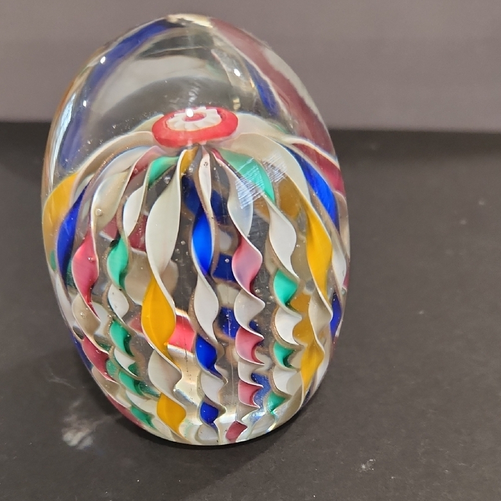 MURANO Multi Colored Twisted Ribbon/Millefiori Hand Blown Art Glass Paperweight - Picture 4 of 11